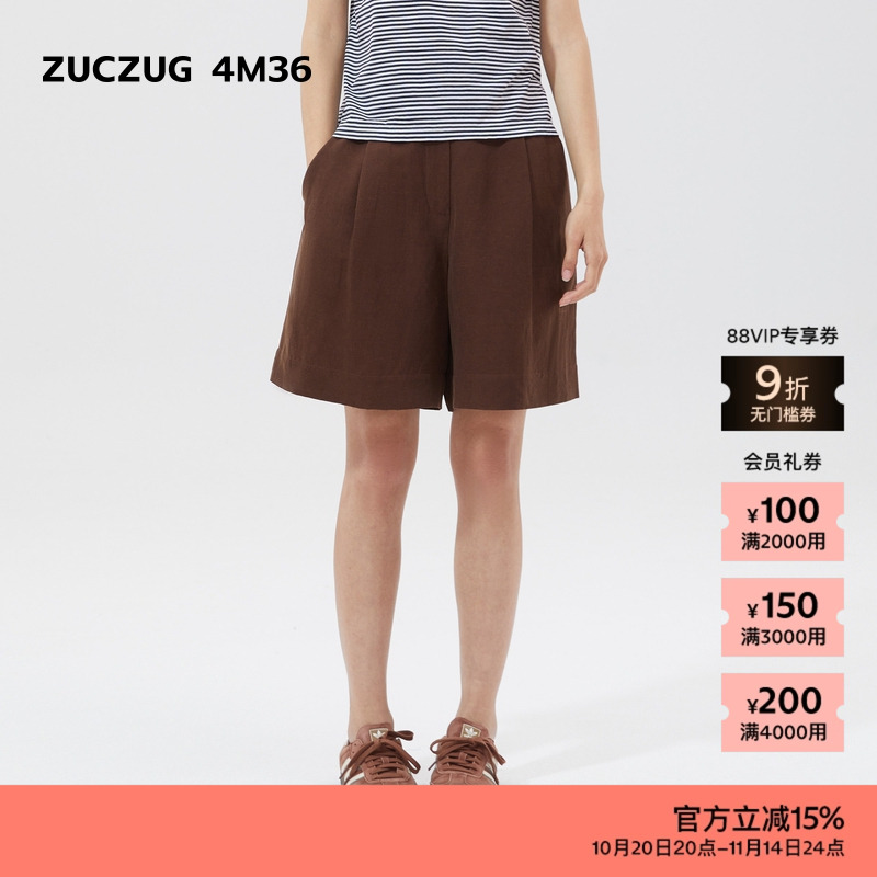 ZUCZUG4M36简约基础款丝麻短裤