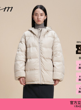 【新品】素然 WHM 25冬女士休闲防泼水双面穿鹅绒连帽厚羽绒服