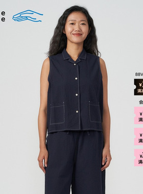 素然klee klee 25夏经典气质女士简约休闲蓝色泡泡纱马甲