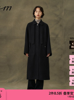 素然WHM 冬季女士轻柔羊毛双面呢系带气质复古大衣