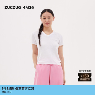 气质女士超细圈圈纱V领短袖 春季 T恤 4M36 素然ZUCZUG