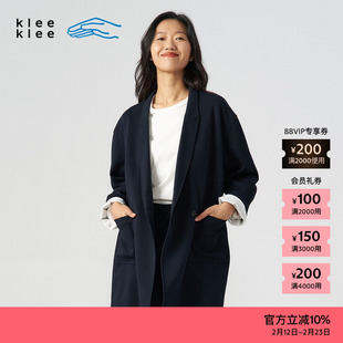 素然klee klee 冬季女士环保棉羊毛罗马布西装领长外套