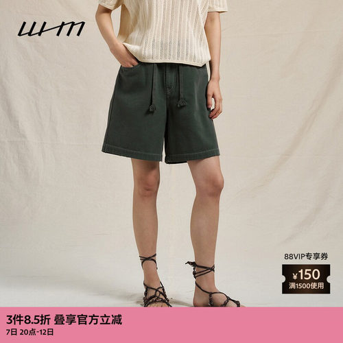 WHM气质成衣染平纹帆布抽绳短裤