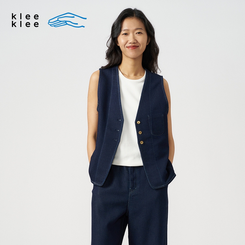 kleeklee环保棉靛蓝染斜纹马甲