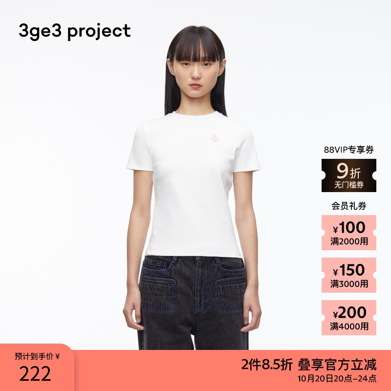3ge3project纯棉针织布女T恤