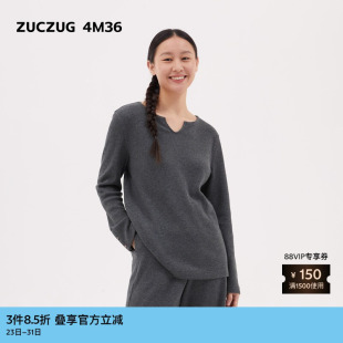 休闲华夫格小V领长袖 素然ZUCZUG 女士经典 春季 T恤 4M36