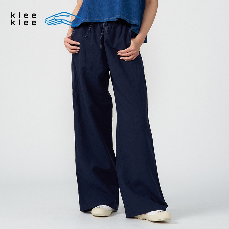 kleeklee环保棉麻蓝布直筒裤