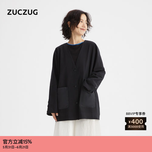ZUCZUG强捻棉布无领外套