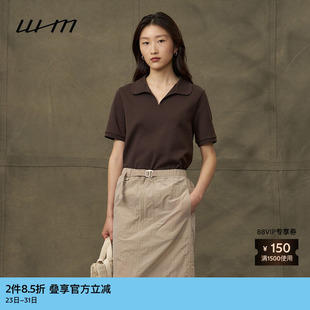 T恤 女士气质复古柔软舒适针织布翻领短袖 素然WHM 秋季