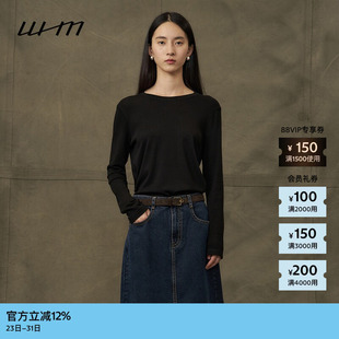 素然WHM 女士美利诺羊毛混纺牦牛绒圆领黑色上衣 秋季