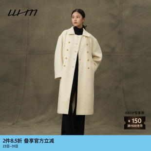 素然WHM 女士气质设计感纹理针织呢双排扣翻领大衣 冬季