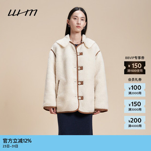 素然 冬女士简约设计感连帽可拆卸羊驼羊羔毛外套 WHM