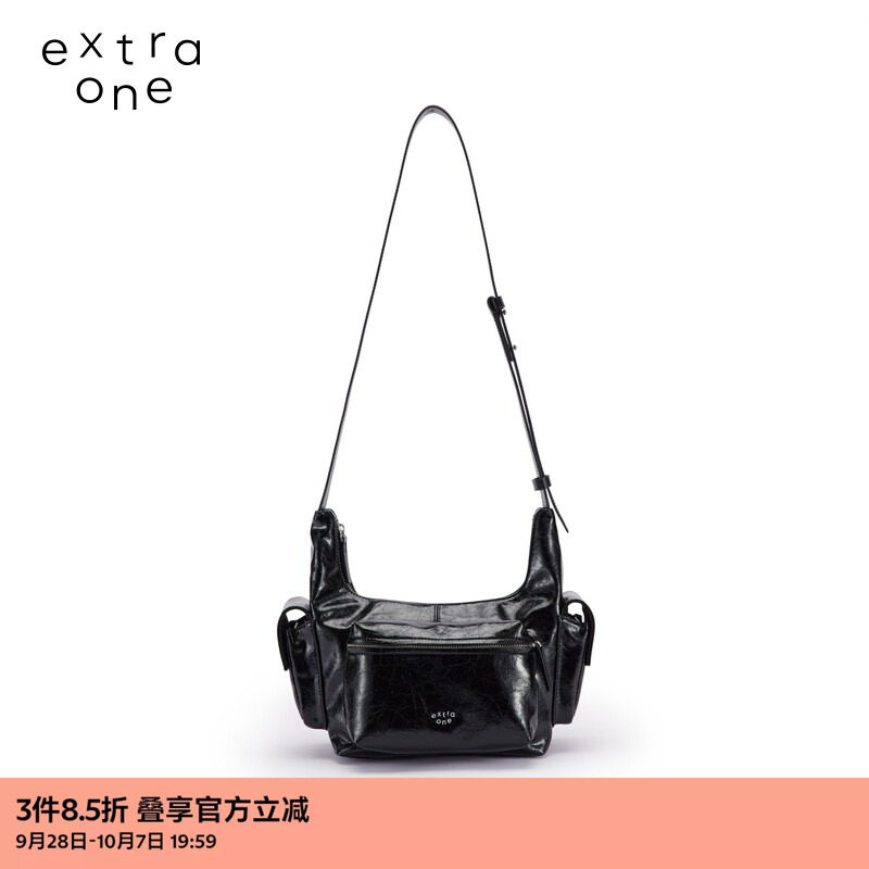 extraone裂纹牛皮多口袋斜背包图片