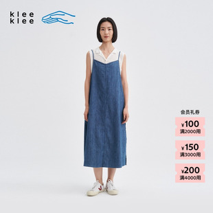 25冬季 klee 素然klee 女士环保棉竹节薄牛仔吊带连衣裙 新品