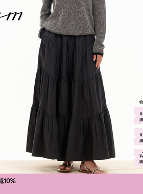 【新品】素然 WHM 26春女士简约红色微皱轻薄棉布波浪塔裙