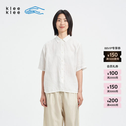 KleeKlee女士薄亚麻梭织布衬衫
