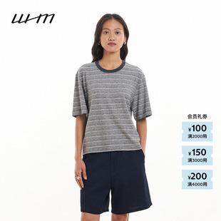26夏女士气质条纹汉麻针织布宽松圆领短袖 WHM 素然 T恤 新品