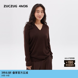 女士羊毛小V领微松套头针织衫 冬季 4M36 素然ZUCZUG