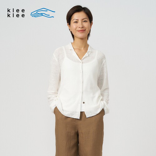kleeklee亚麻翻领简约针织开衫