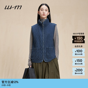 素然 冬女士复古休闲水洗菱型格牛仔立领马甲 WHM