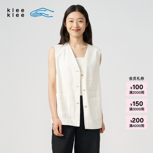 klee 24夏季 新品 女士休闲环保棉白牛仔工装 感马甲 素然klee