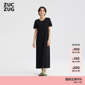 ZUCZUG 素然25夏季 女士休闲棉涤罗纹真丝拼接连衣裙