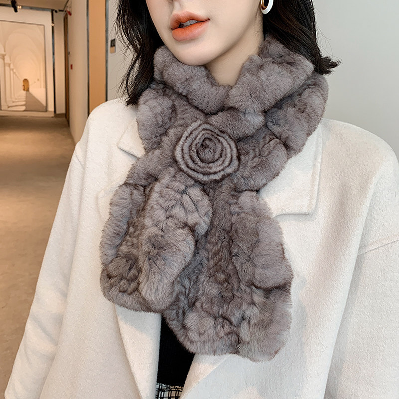 宾雅图  韩版优雅荷叶边皮草围巾 双面獭兔毛编织气质围脖 女秋冬