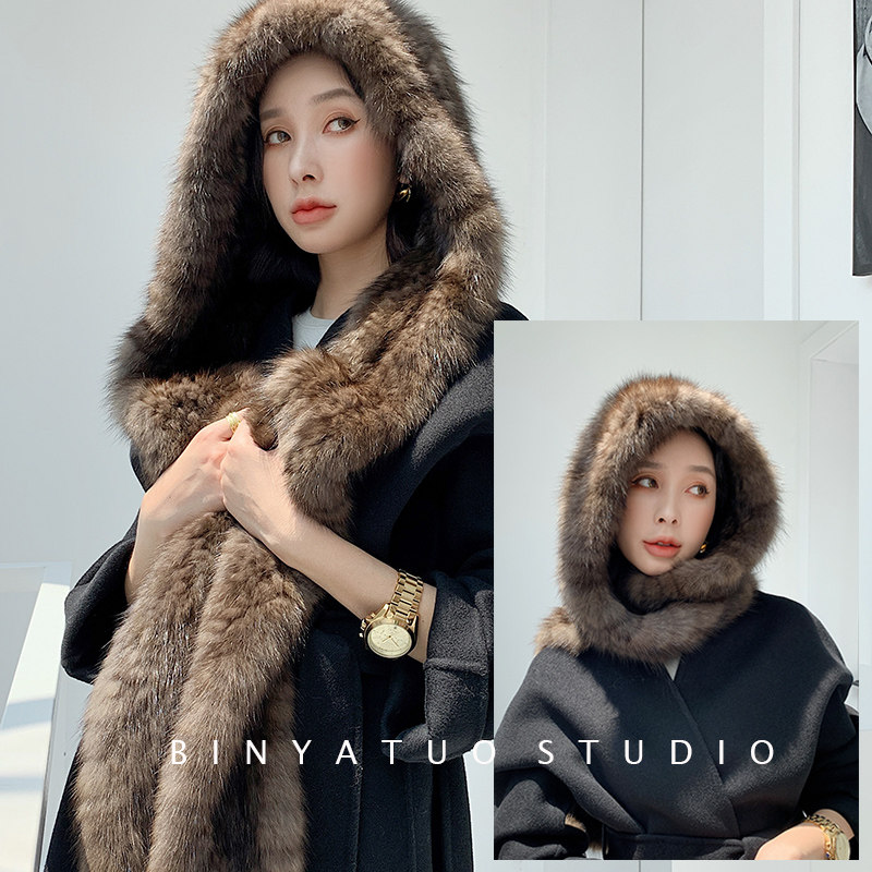 紫貂编织风雪帽里外全紫貂