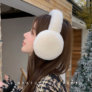 羊毛羊皮皮毛一体真皮草耳包可折叠男女白色冬季保暖耳罩暖耳耳捂