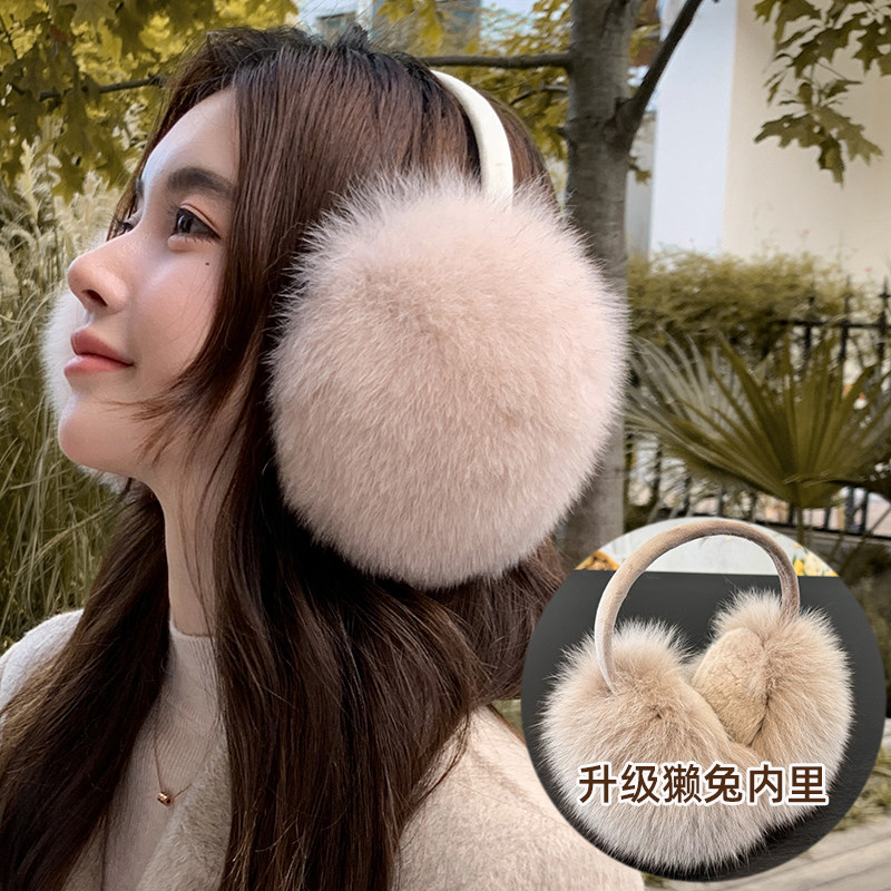 升级獭兔内里狐狸毛整皮大耳罩冬防寒防冻真皮毛耳包皮草暖耳耳捂