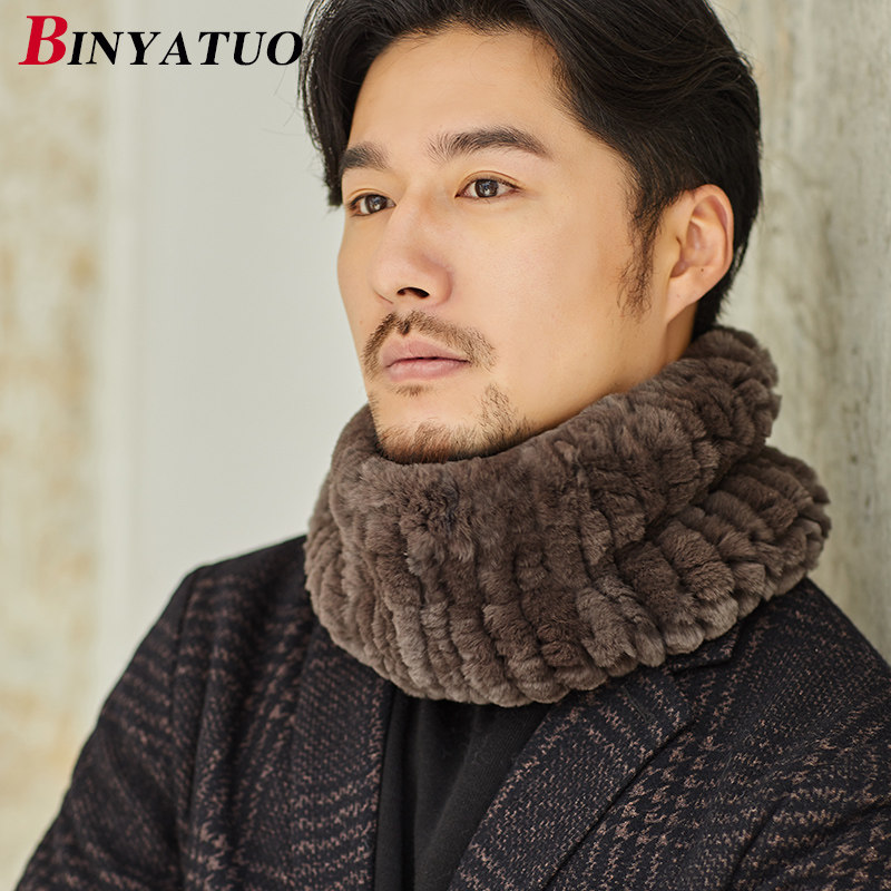 大尺寸 男士獭兔毛高弹力大围脖 冬季保暖皮草脖套 休闲基础围巾