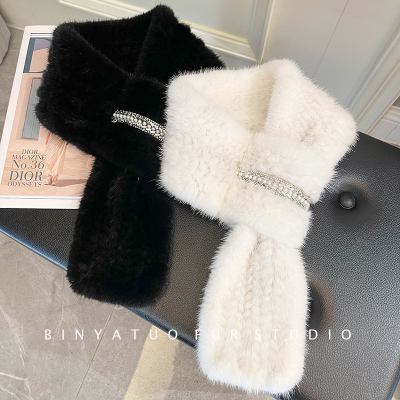 秋冬水钻温柔气质水貂围巾