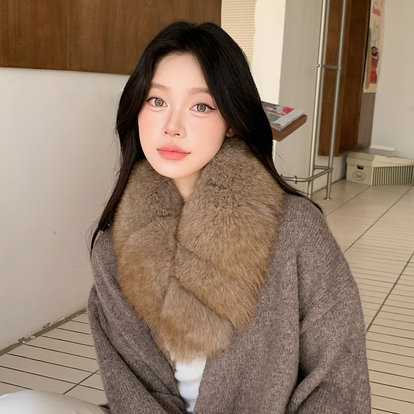 可当毛领可当围巾两种吸法