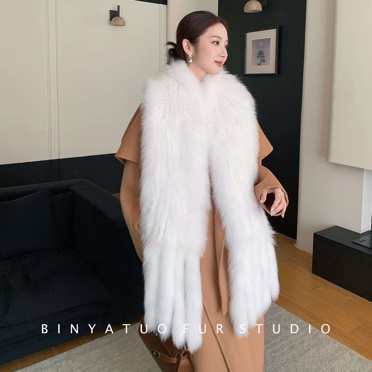 唯美狐狸毛皮草披肩双面编织流苏气场晚宴真毛披肩大围巾女秋冬新