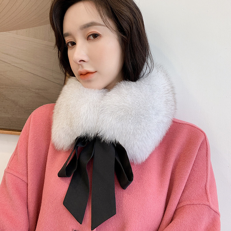 宾雅图 韩版可爱狐狸毛系带领子 狐狸毛围巾 毛领皮草围脖 飘带领