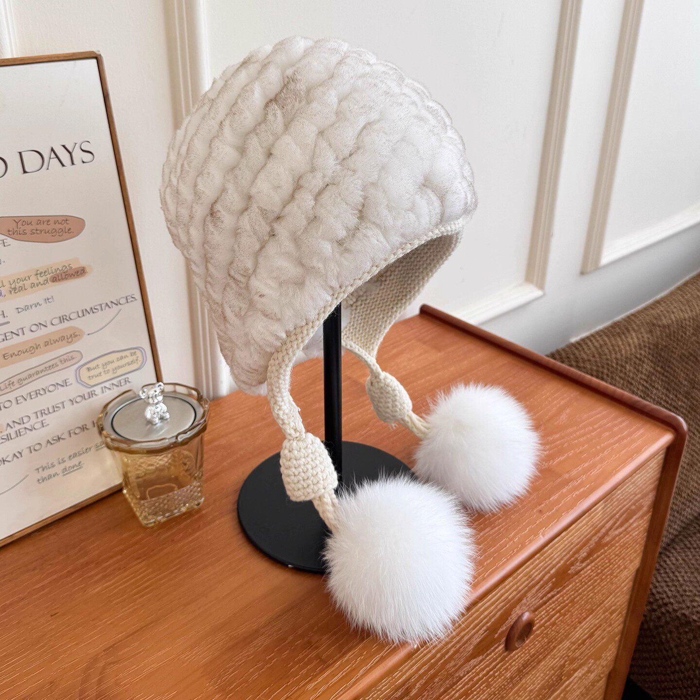 獭兔毛皮草帽子秋冬新款真毛护耳雷锋帽狐狸毛球可爱旅行显脸小女