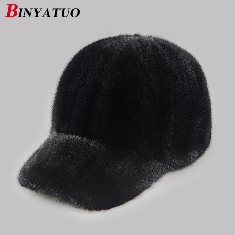 宾雅图 秋冬男士真皮男水貂皮中老年鸭舌帽子 裘皮保暖帽子棒球帽