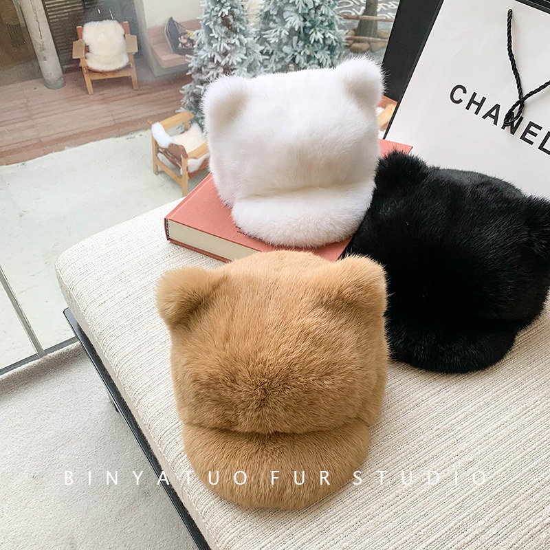 真毛冬季萌萌猫耳朵个性皮草帽子