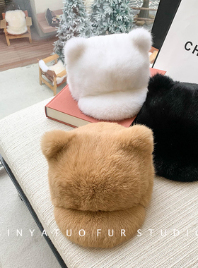 真毛冬季萌萌猫耳朵个性皮草帽子
