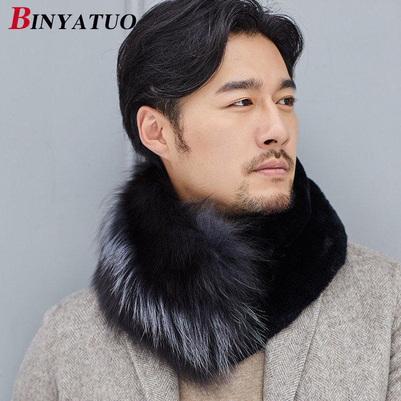 宾雅图 秋冬男士皮草围巾狐狸毛配獭兔毛大围脖 毛领真毛裘皮围巾