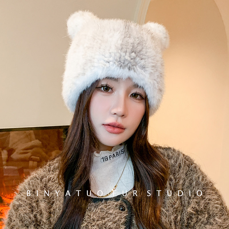 休闲可爱女冬季水貂帽子