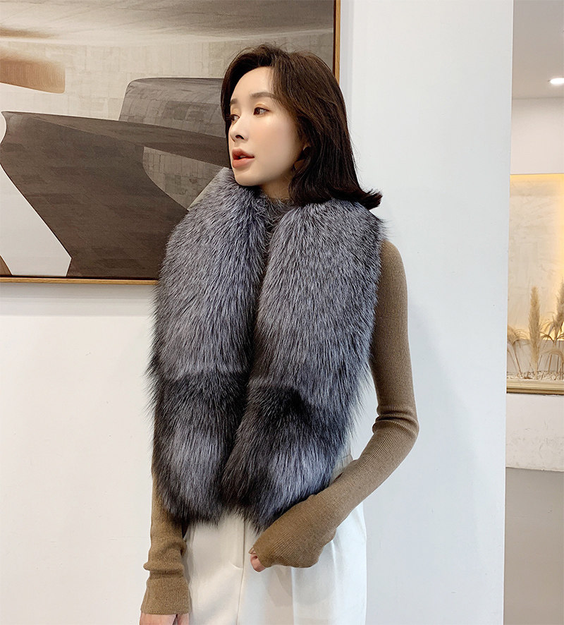 宾雅图  经典款整皮狐狸毛披肩 整皮皮草大围脖  男女保暖大围巾