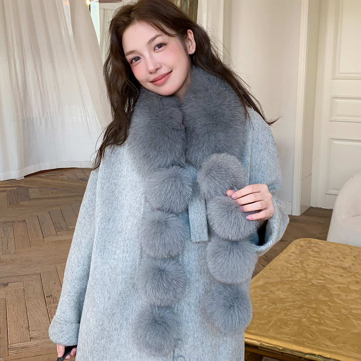 新款狐狸毛长款流苏大毛球围巾气质甜酷百搭真毛皮草围脖披肩毛领