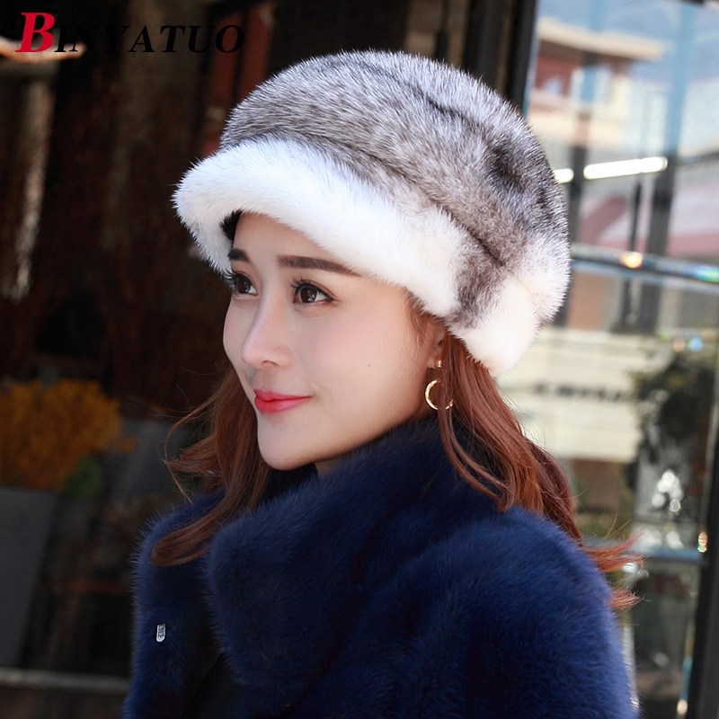 宾雅图女士整貂冬季保暖皮草帽子
