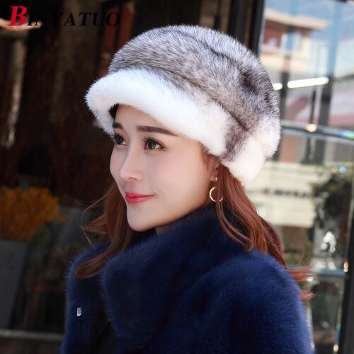 宾雅图女士整貂冬季保暖皮草帽子