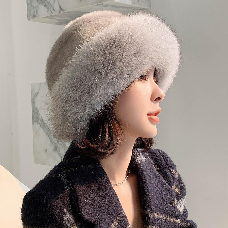宾雅图 新款皮草小礼帽 水貂毛 狐狸毛裘皮小圆帽子 chic整貂女帽