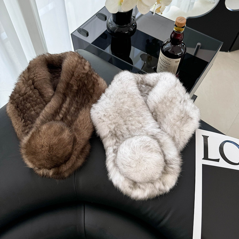 兔毛球球围巾 冬季女士真皮毛皮草短款围脖 韩版休闲百搭韩版围巾