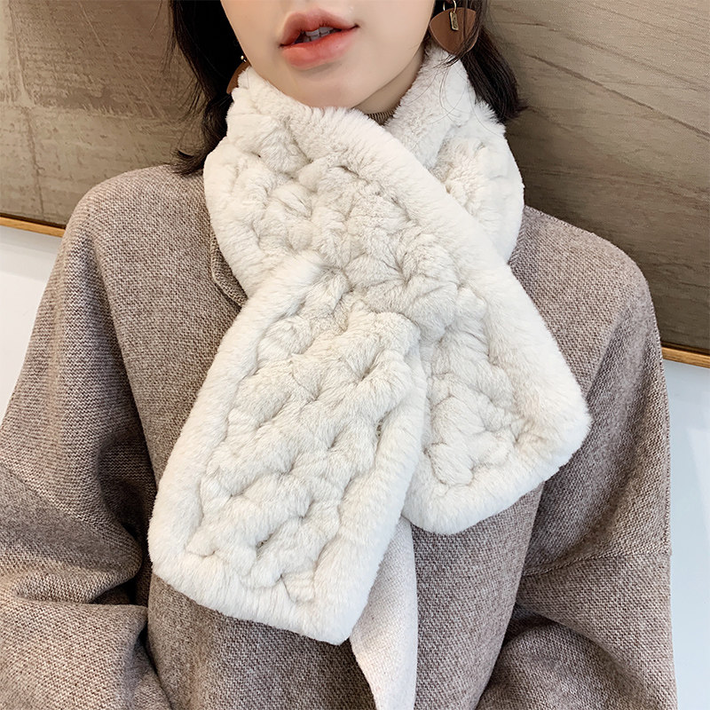 宾雅图新款獭兔毛斜纹编织女围巾