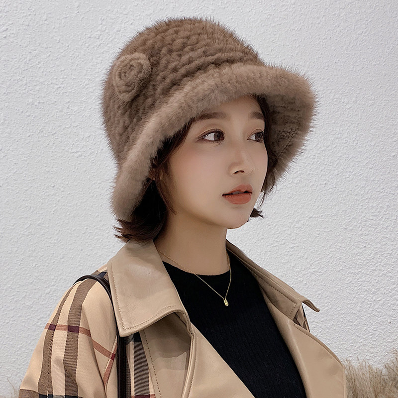 宾雅图女士皮草水貂毛编织小礼帽