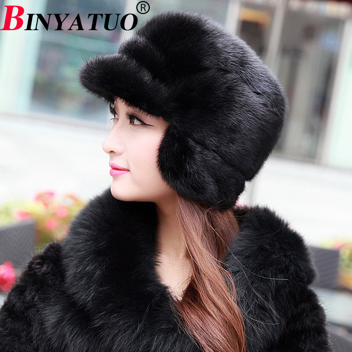 宾雅图 男女款貂皮帽子水貂毛中老年皮草帽子冬天保暖护耳妈妈帽